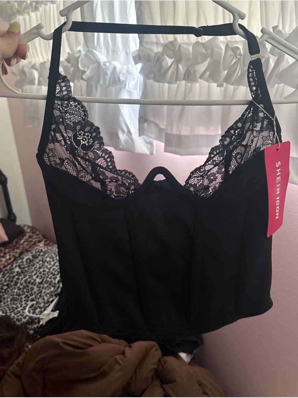 SHEIN Black Lace-Trim Bustier Cami Top